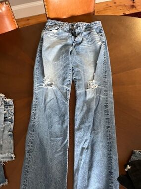 Ag Adriano Goldschmied Light Blue Distressed Straight-Leg Jeans